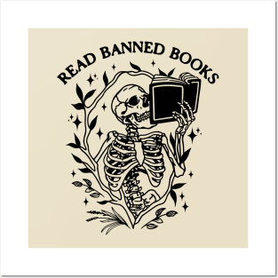 Read Banned Books Skeleton Halloween Goth Protest Posters and Art